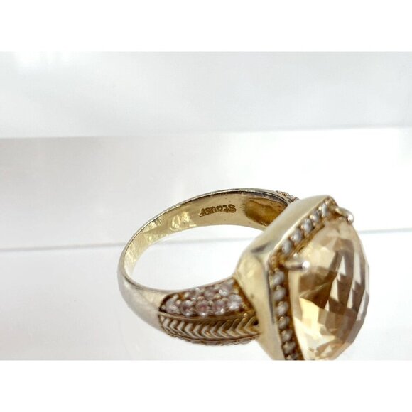 Stauer Signed Sterling Silver Gilt  Cushion Cut Citrine & CZ Halo Ring - sz 8 - Picture 10 of 10